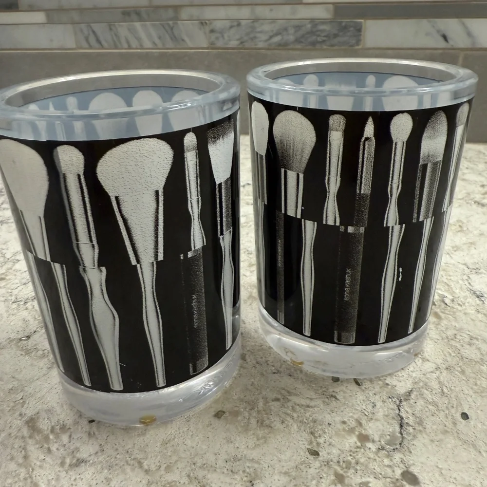 Set of two Sonia Kashuk Vanity Cup Make-up Brush Pattern Organizer storage decor